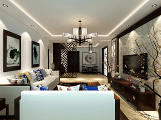 120平新中式三居室客厅装修效果图