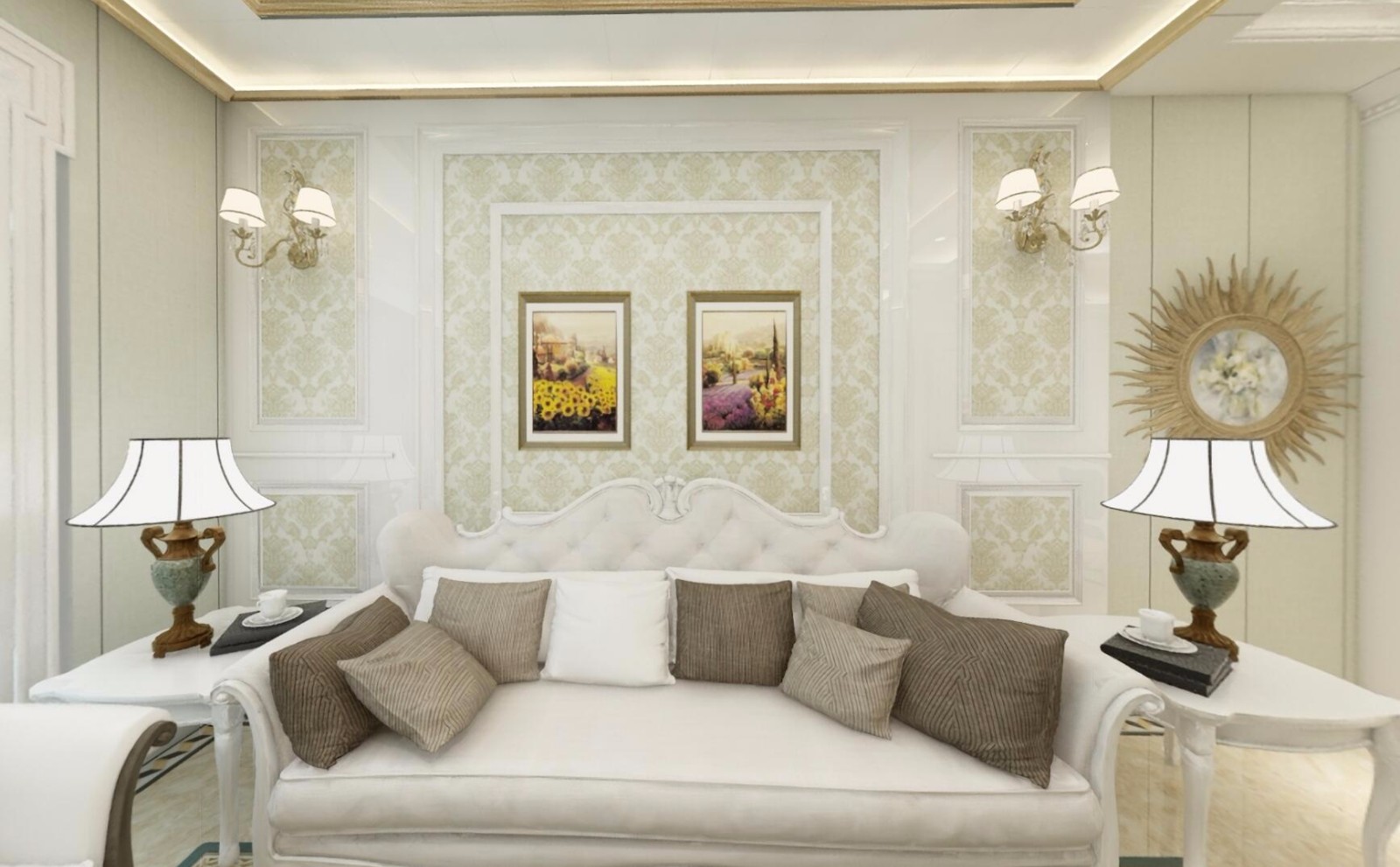 136㎡欧式风格三居沙发背景墙装修效果图