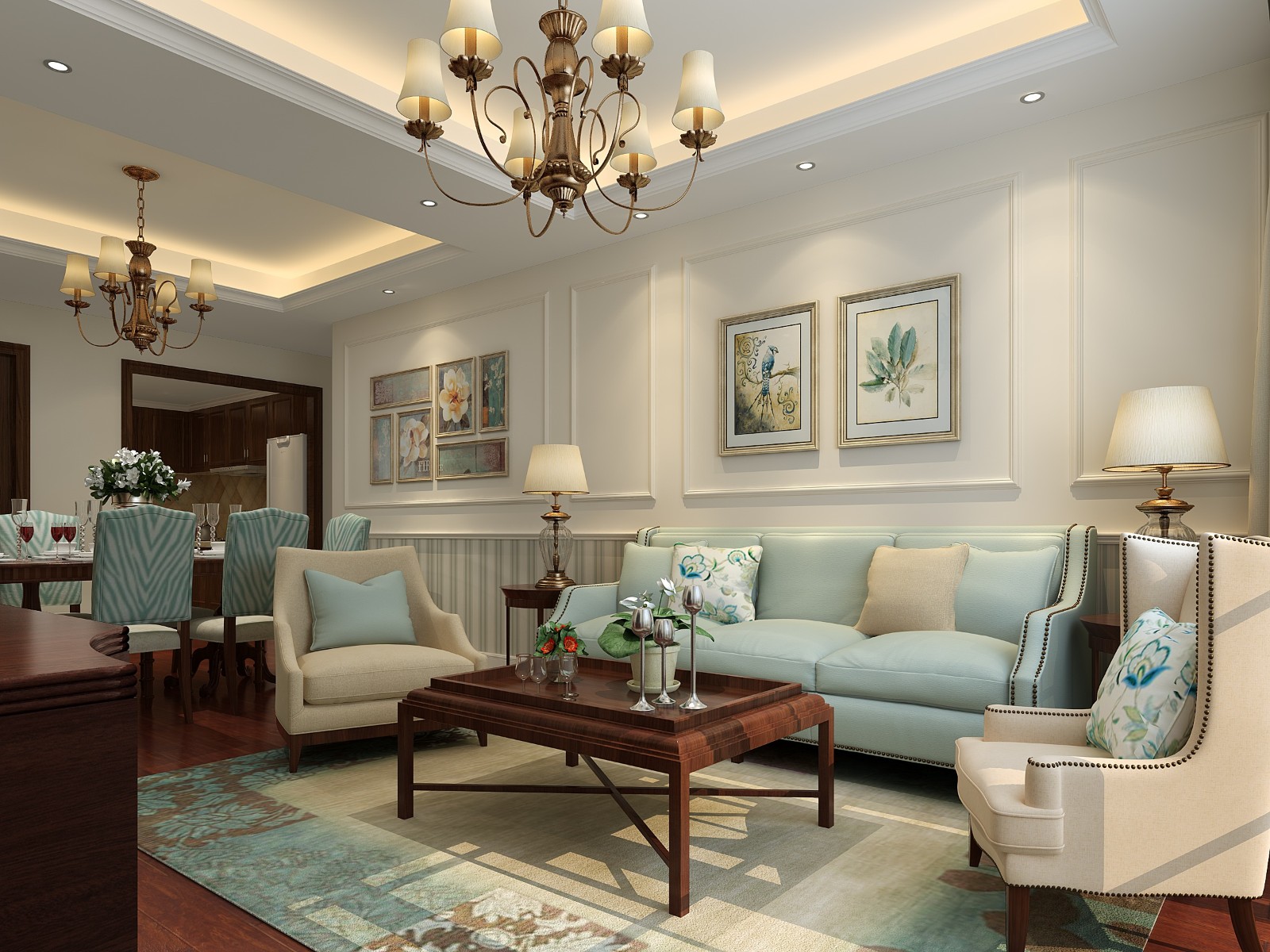三居室装修,80平米装修,10-15万装修,美式风格,客厅,沙发,米色