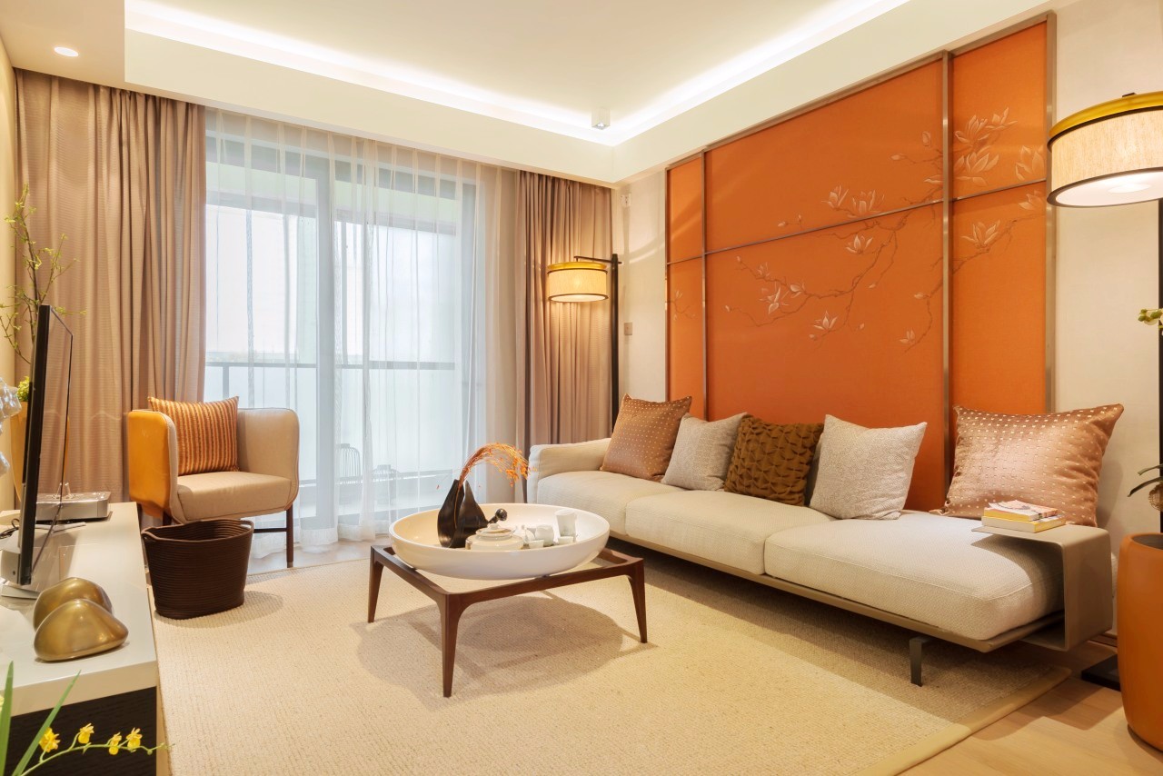 二居室装修,10-15万装修,80平米装修,客厅,现代简约风格,橙色