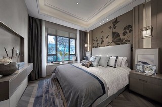 高级灰奢华新中式卧室装修效果图