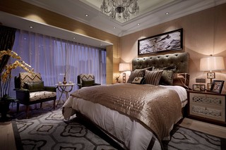 现代美式风格样板房卧室装修效果图