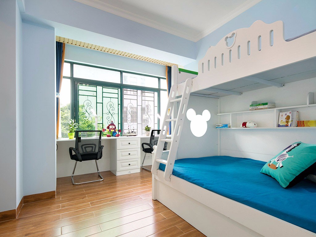 三居室装修,120平米装修,15-20万装修,儿童房,美式风格,蓝色