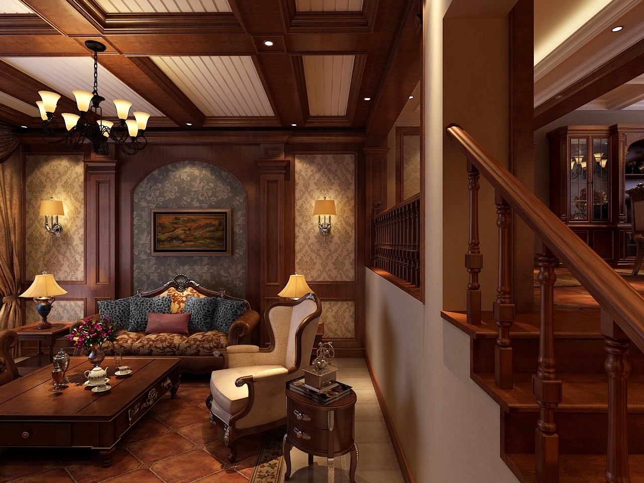 古典风格别墅沙发背景墙装修效果图