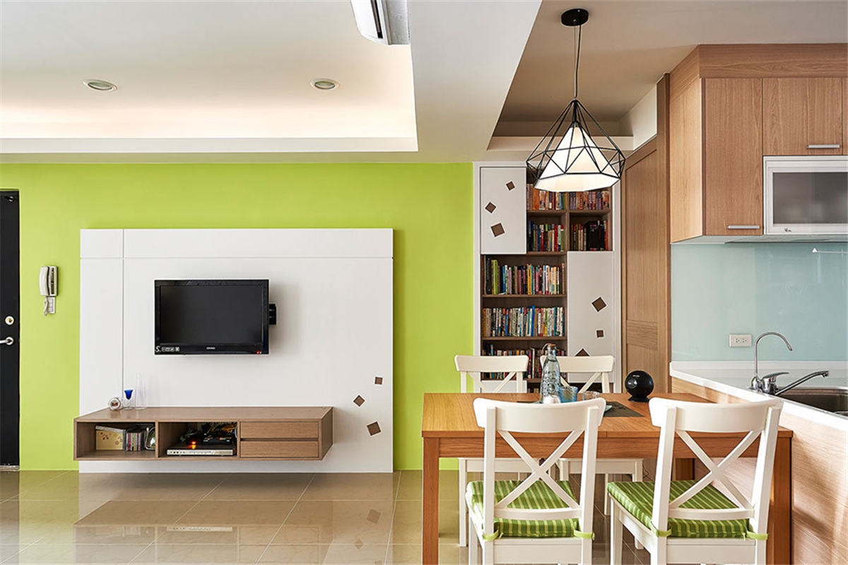 二居室装修,70平米装修,10-15万装修,混搭风格,电视背景墙,绿色