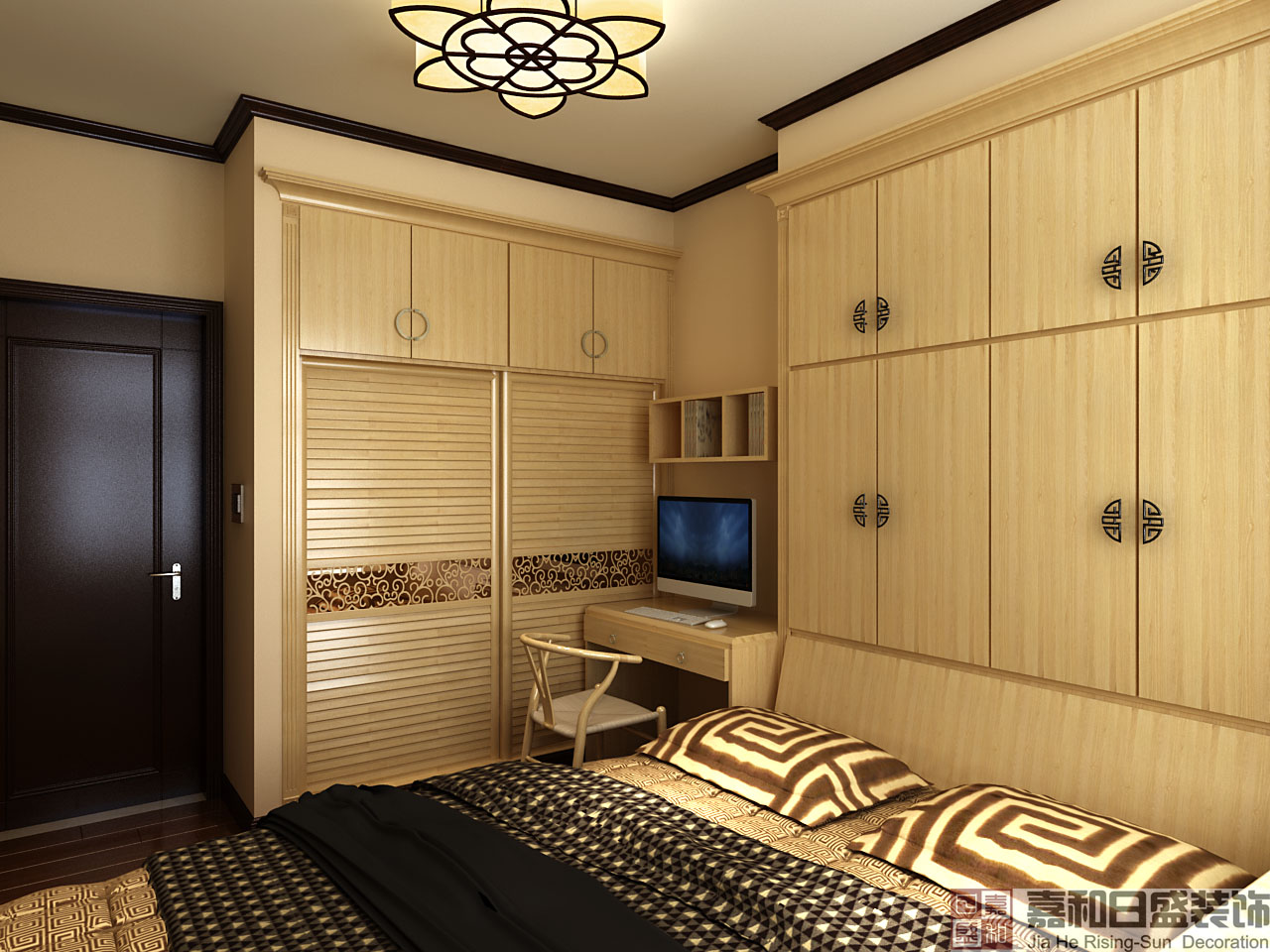 中式风格三居卧室装修设计图
