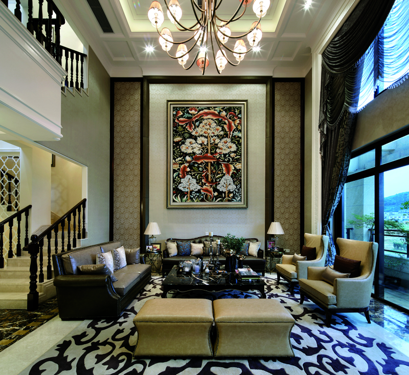 别墅装修,140平米以上装修,20万以上装修,新古典风格,沙发背景墙,咖啡色