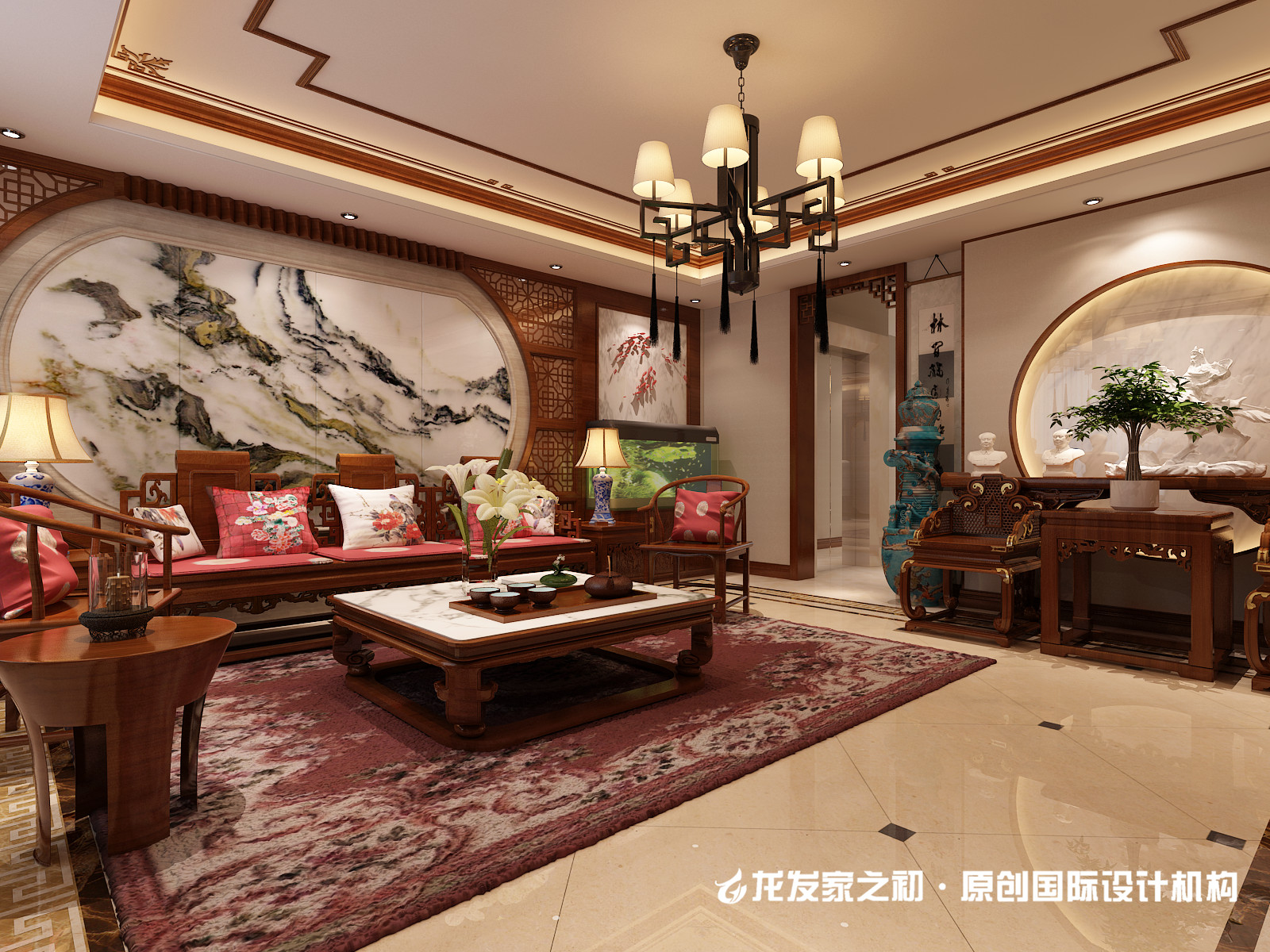 中式别墅沙发背景墙装修设计效果图