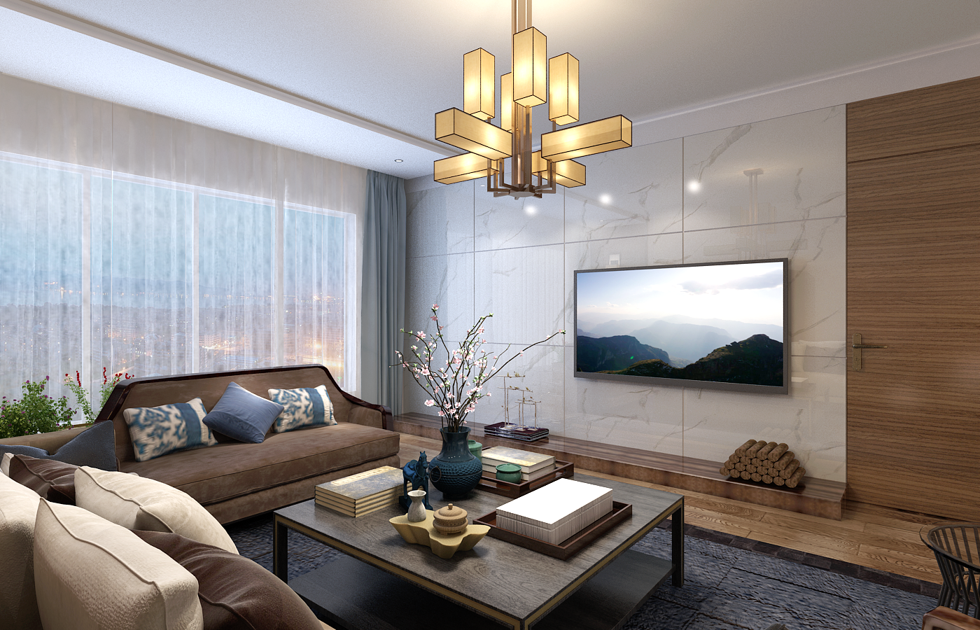新中式风格电视背景墙装修效果图