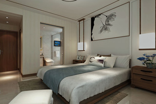 现代中式三居卧室装修效果图