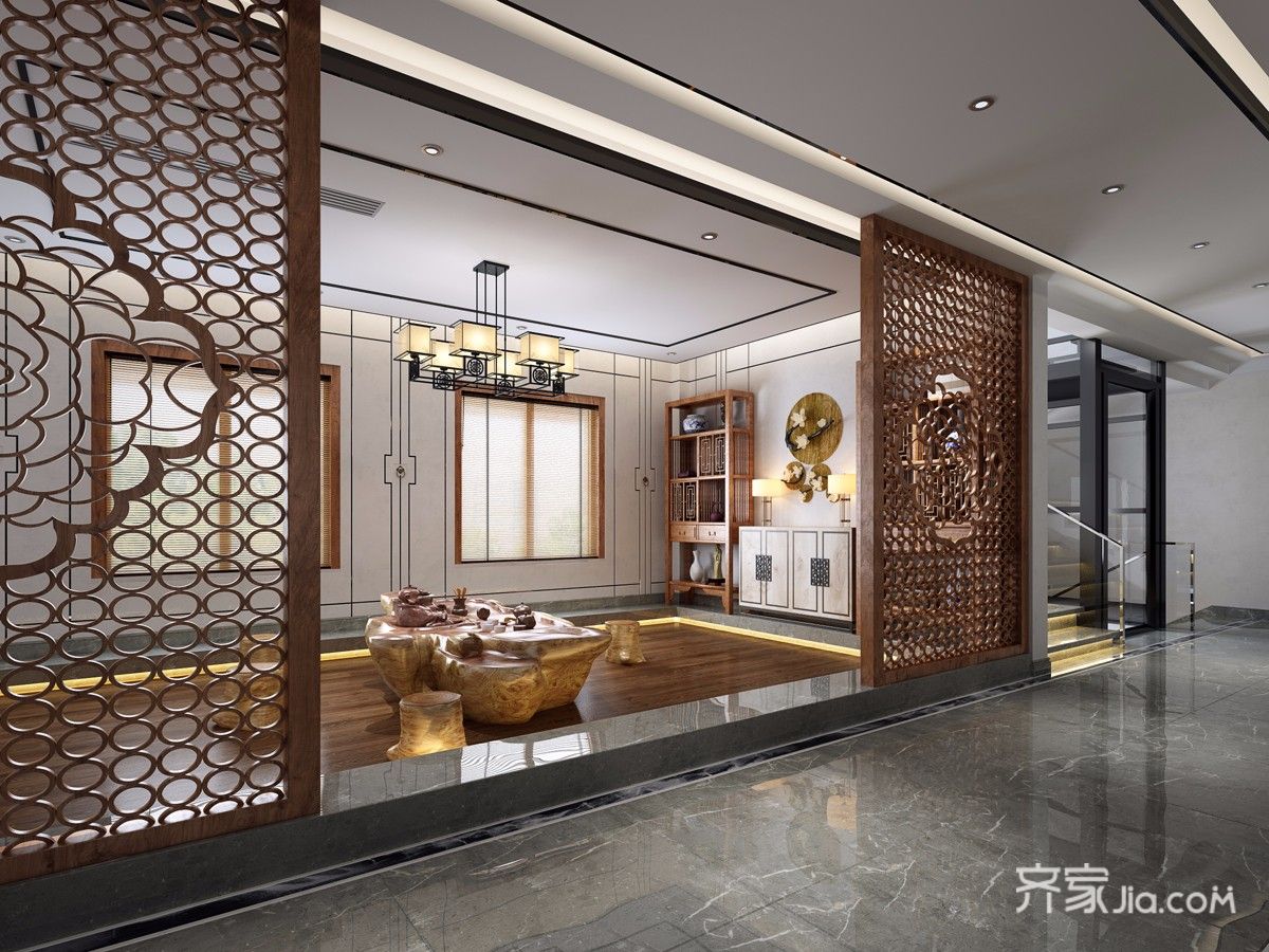 中式风格大户型别墅茶室装修效果图