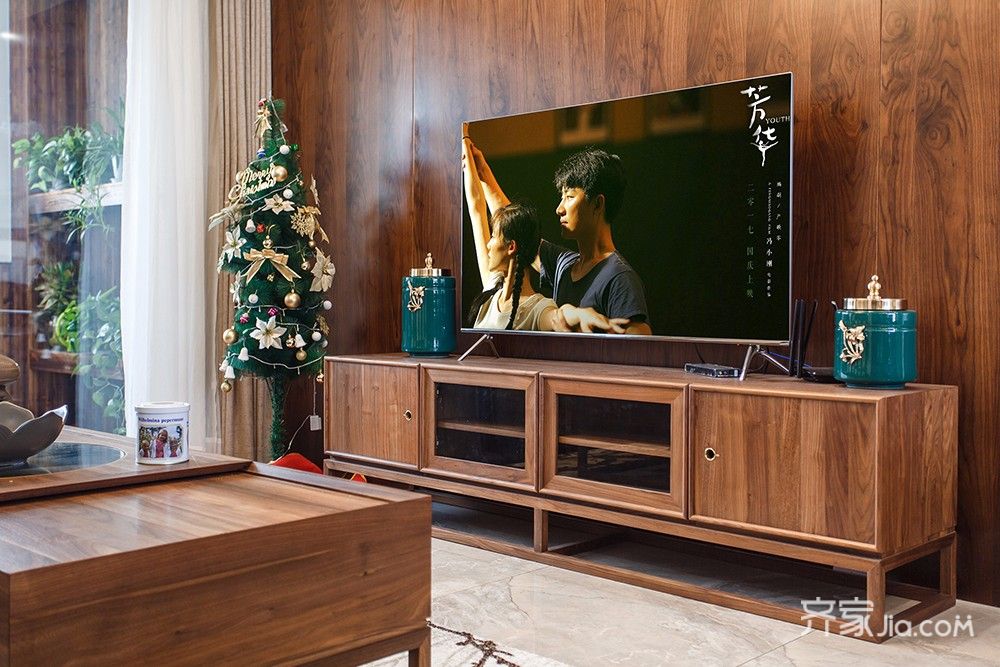 140平现代中式三居装修电视柜设计图