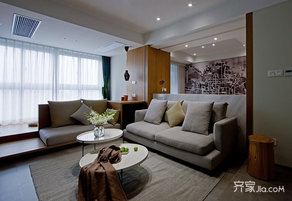 二居室装修,10-15万装修,80平米装修,客厅,现代简约风格,沙发背景墙,沙发,灰色