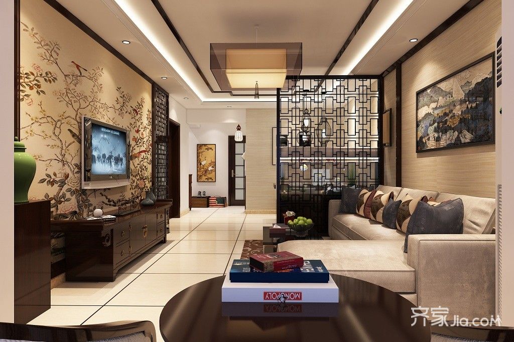 120㎡中式风格两居客厅装修效果图