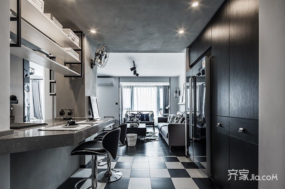 小户型装修,一居室装修,5-10万装修,混搭风格,餐厅,吧台,灰色
