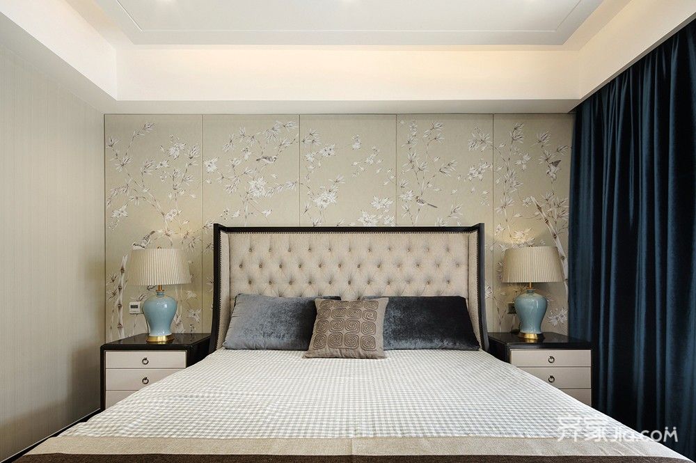现代中式风格别墅装修床头背景墙设计图