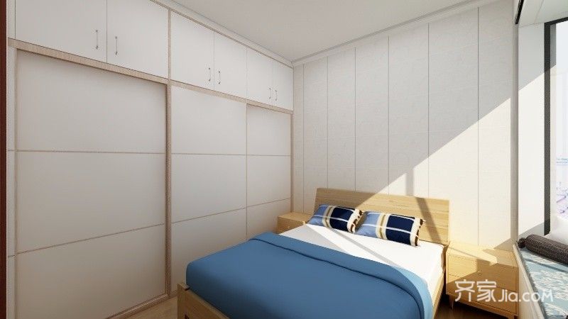 小户型装修,15-20万装修,二居室装修,70平米装修,中式风格,卧室,衣柜,卧室背景墙,白色