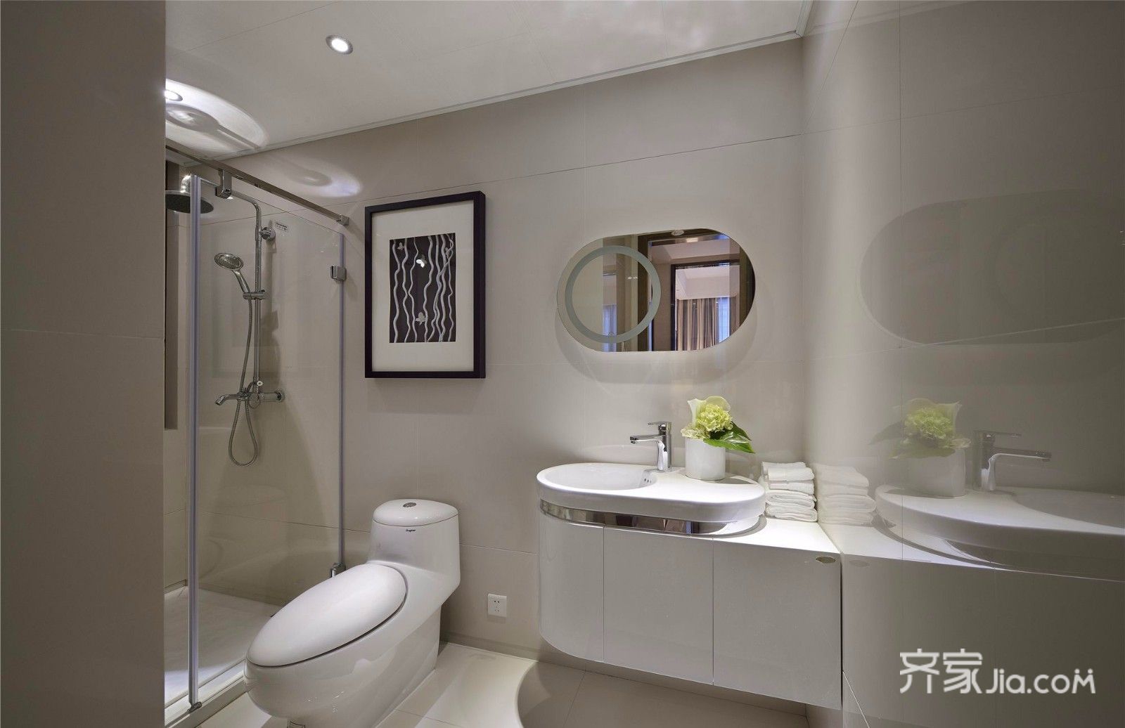 140平米以上装修,三居室装修,10-15万装修,卫生间,中式风格,白色,浴室柜