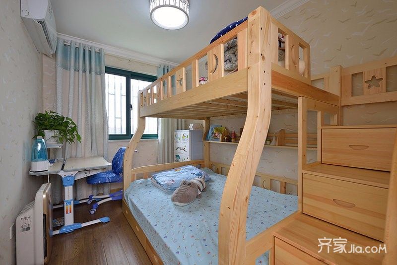 5-10万装修,二居室装修,70平米装修,简约风格,儿童房,儿童床,原木色