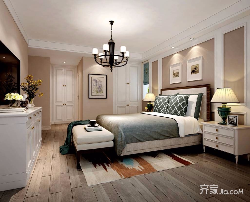 135平美式风格三居卧室装修效果图