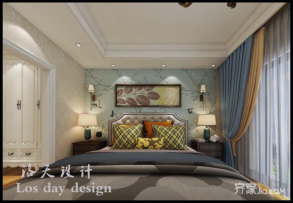 现代美式风格别墅卧室装修效果图