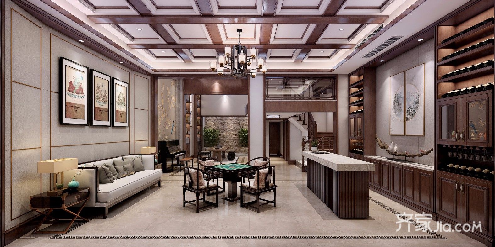300平中式风格别墅客厅装修效果图