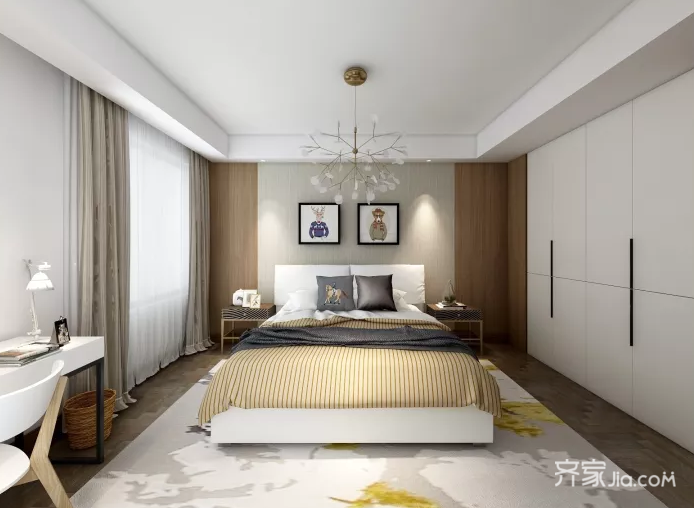 20万以上装修,大户型,复式装修,140平米以上装修,简约风格,卧室背景墙,白色,卧室