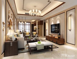 80㎡新中式风格二居客厅装修效果图