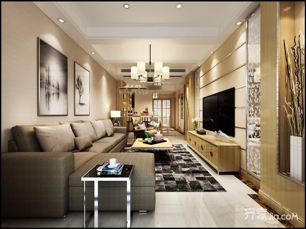 20万以上装修,复式装修,140平米以上装修,客厅,现代简约风格,电视背景墙,沙发背景墙,暖色调