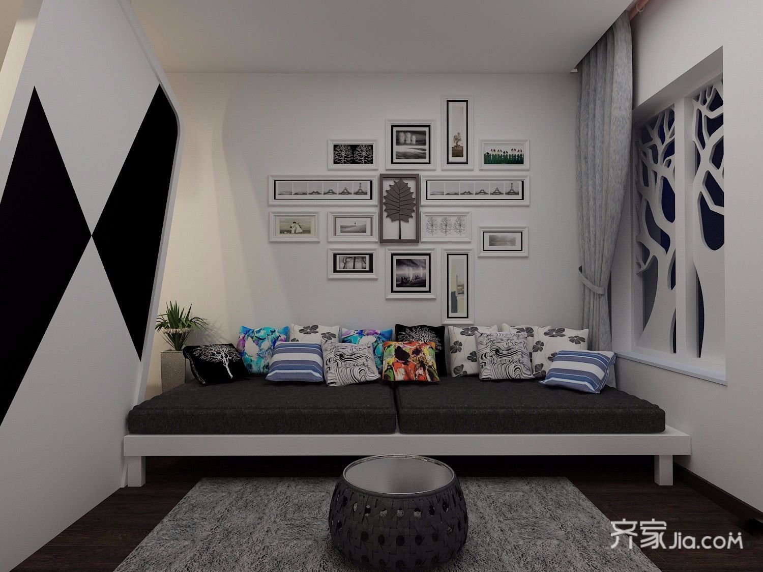 小户型现代风格公寓沙发背景墙装修效果图