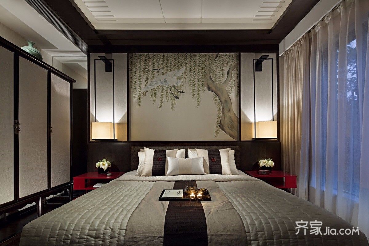 130平中式风格三居卧室装修效果图
