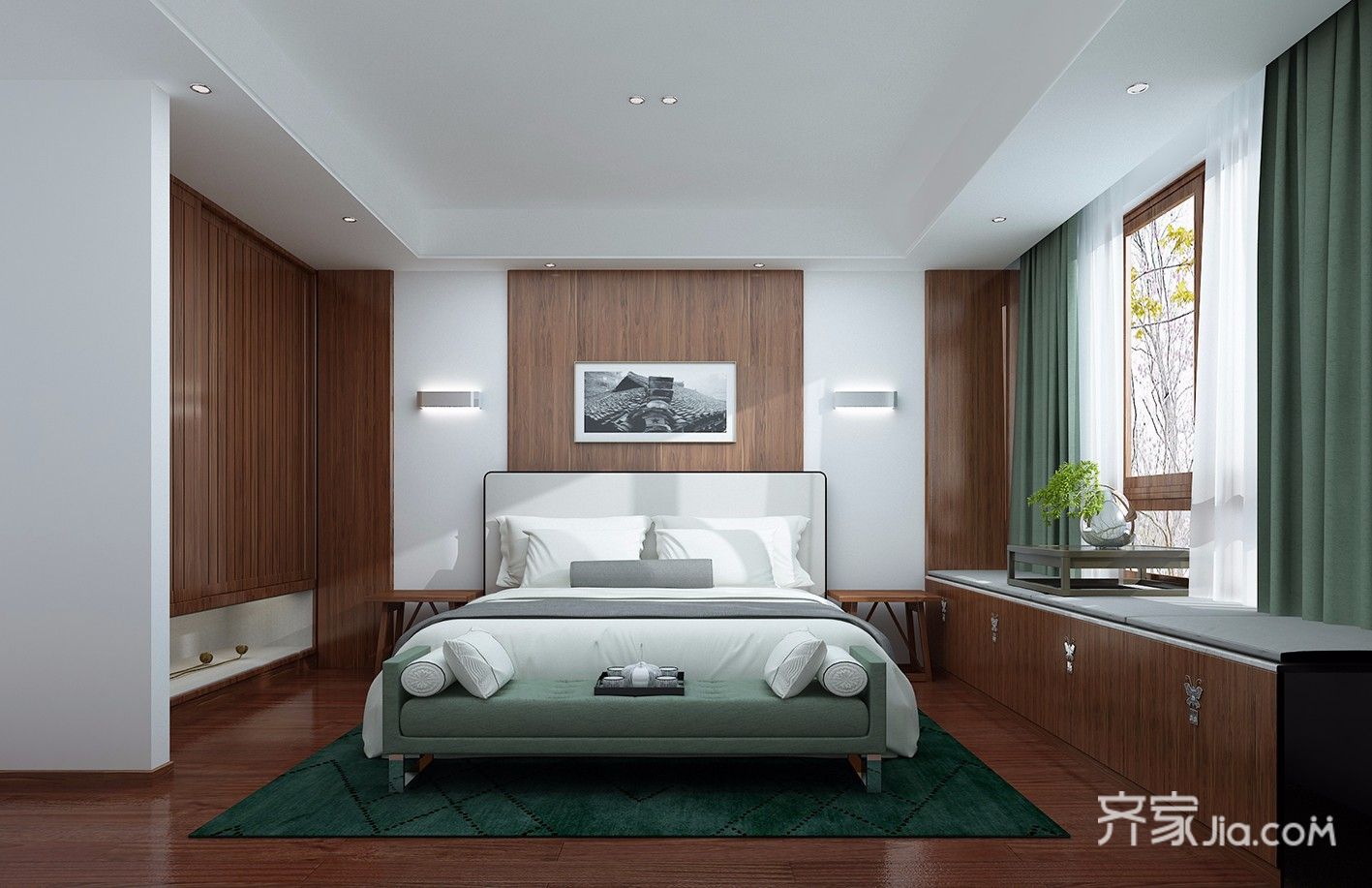新中式风格复式别墅卧室装修效果图
