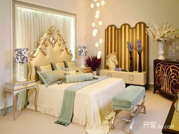 大户型,20万以上装修,复式装修,140平米以上装修,欧式风格,卧室,卧室背景墙,暖色调