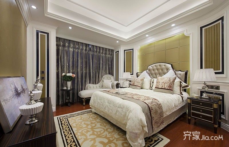 20万以上装修,四房装修,140平米以上装修,欧式风格,卧室,吊顶,白色,卧室背景墙