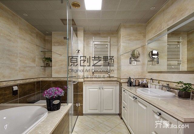 20万以上装修,大户型,别墅装修,140平米以上装修,美式风格,卫生间,洗手台,暖色调