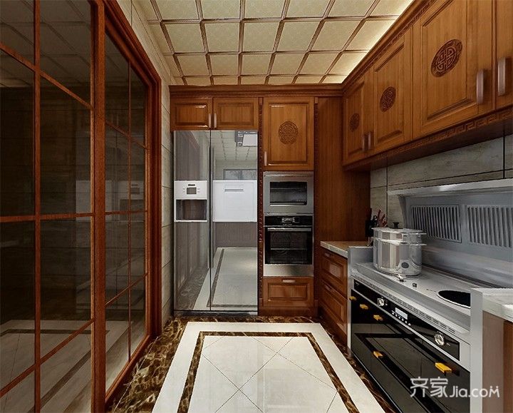 大户型,20万以上装修,复式装修,140平米以上装修,中式风格,厨房,吊顶,褐色