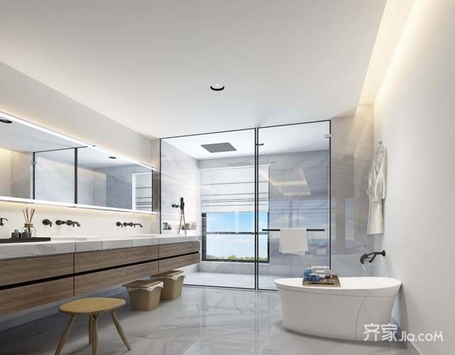 大户型,20万以上装修,复式装修,140平米以上装修,美式风格,卫生间,白色,隔断