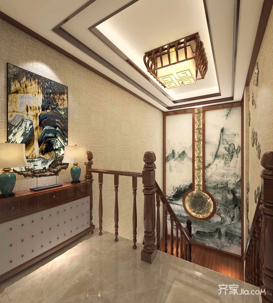 新中式风格复式三居楼梯间装修效果图