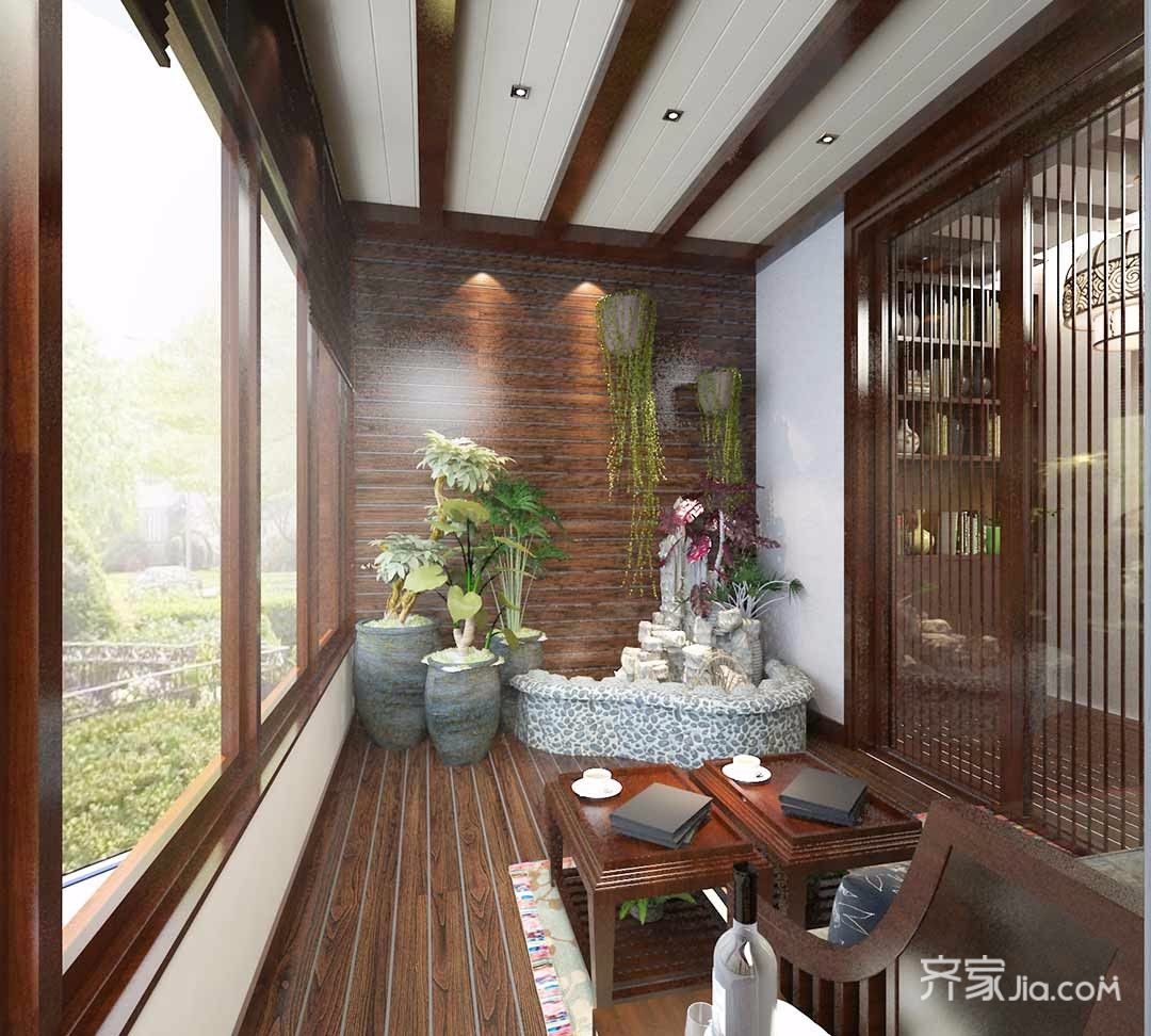新中式风格复式三居阳台装修效果图
