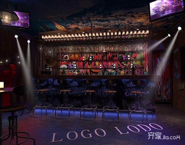 20万以上装修,140平米以上装修,loft风格,餐厅,吧台,蓝色