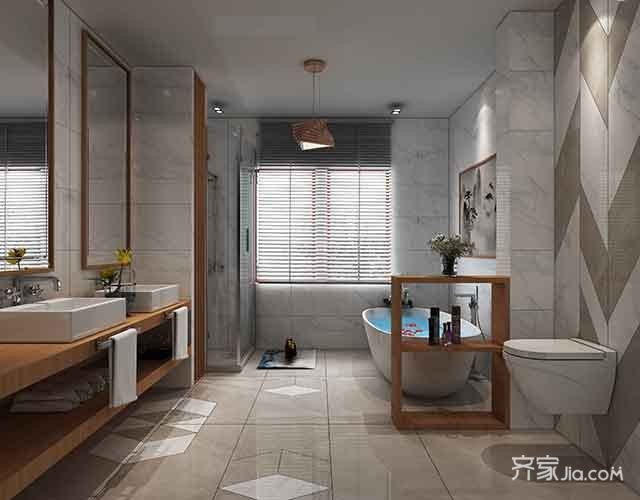 20万以上装修,别墅装修,140平米以上装修,中式风格,卫生间,洗手台,灰色