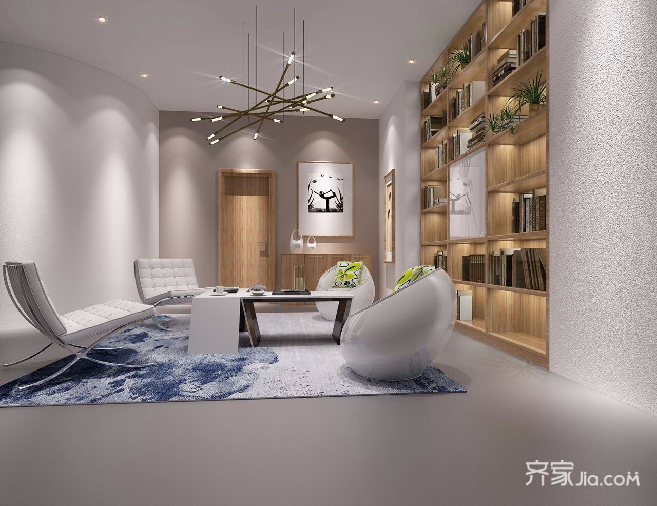 20万以上装修,大户型,140平米以上装修,loft风格,书架,灰色