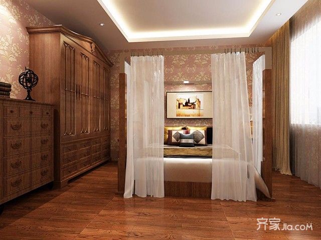 20万以上装修,三居室装修,120平米装修,中式风格,卧室,衣柜,咖啡色