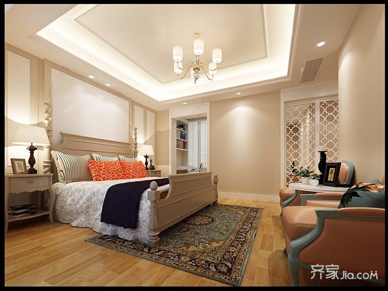 20万以上装修,大户型,复式装修,140平米以上装修,美式风格,卧室,吊顶,暖色调