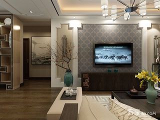新中式风格三居装修电视背景墙设计图