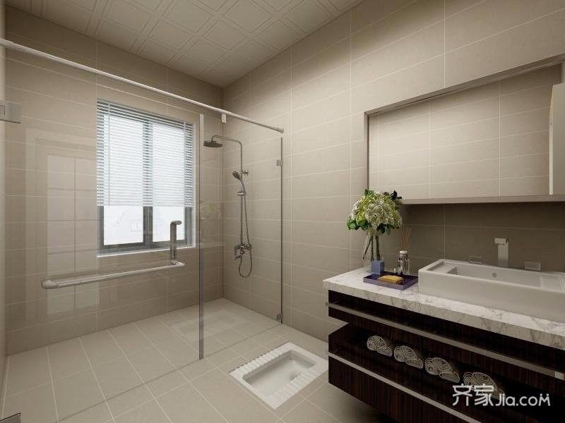 15-20万装修,四房装修,140平米以上装修,卫生间,现代简约风格,隔断,灰色