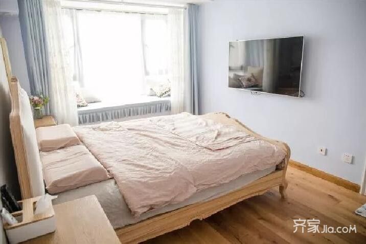 3万-5万装修,三居室装修,100平米装修,混搭风格,卧室,卧室背景墙,蓝色