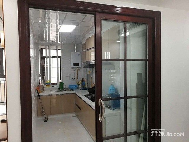 5-10万装修,四房装修,120平米装修,中式风格,厨房,白色,橱柜