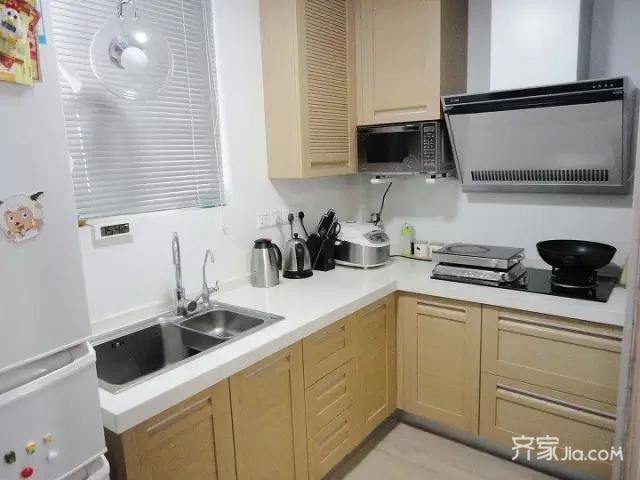 小户型装修,一居室装修,40平米装修,厨房,橱柜,原木色,混搭风格