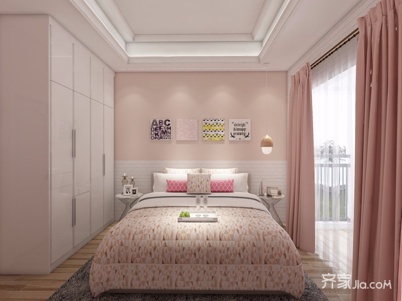 少女心满溢的粉色简约家卧室设计图